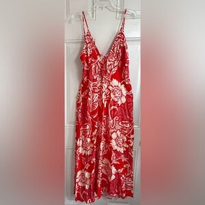 Paper Heart Maxi Dress Sz L Linen Blend Red White Floral Dress Boho Beach Resort